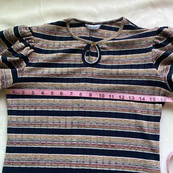 Ebba Dress Lightweight Knit Puffy Short Sleeves 
Striped Keyhole neckline Adorab - Picture 5 of 12